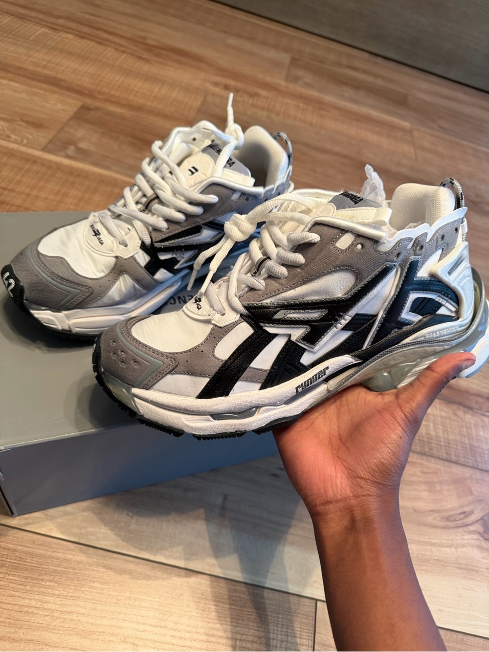 Balenciaga White, Gray & Black Runner Sneakers